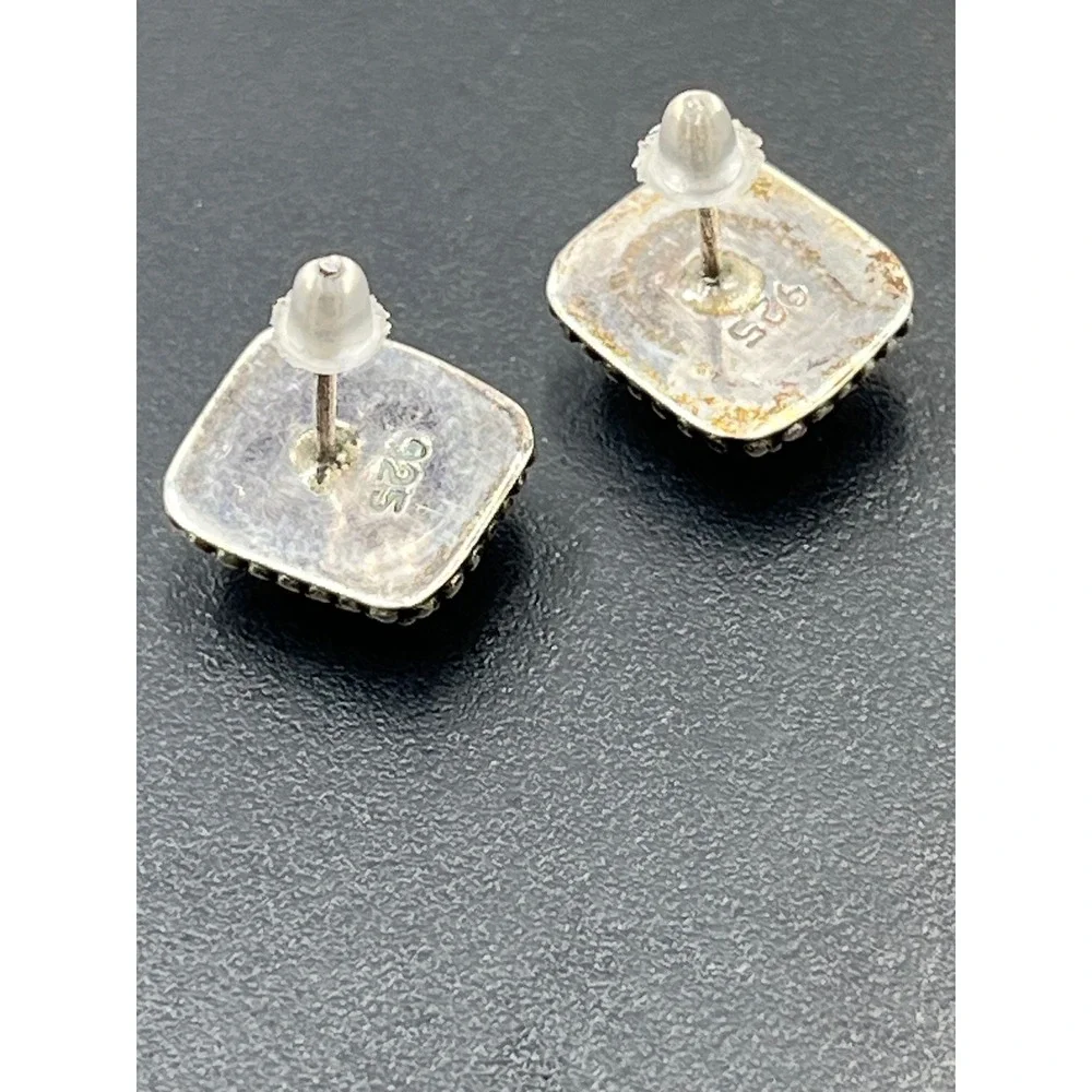 Sterling Silver 925Green Peridot CZ Square Bezel August Birthstone Stud earrings